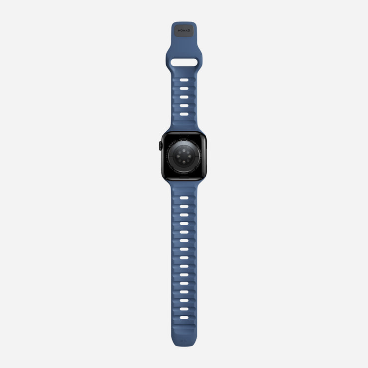 Back view of the 41mm Naval Blue Sport Band, demonstrating the ergonomic design for comfort and stability