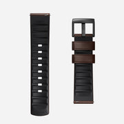Two Nomad Active Band Pro 22mm quick release straps, featuring black hardware and brown Horween leather accents, are displayed side by side on a plain white background.