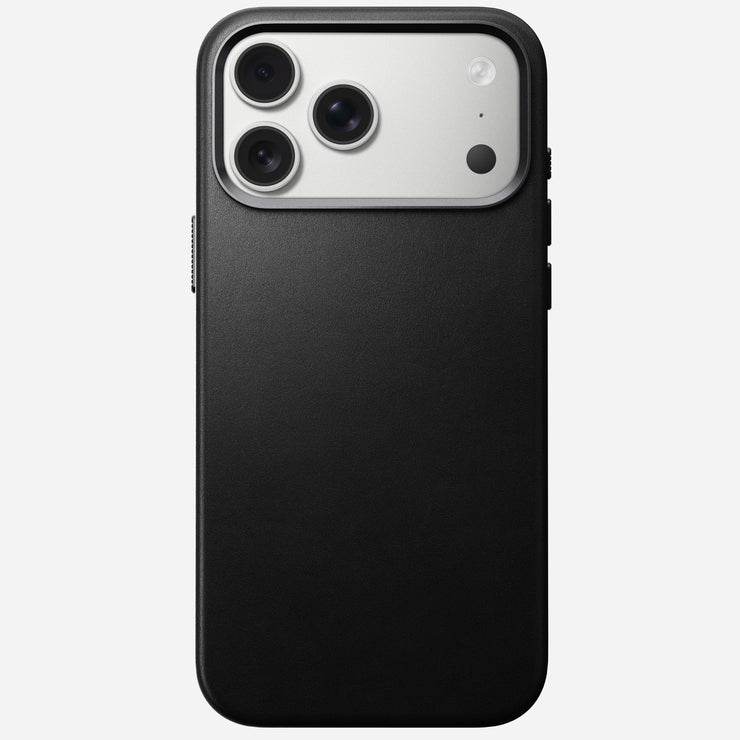 The Nomad Traditional Leather Case for iPhone 17 Pro Max in black offers a MagSafe compatible design, perfect for phones with multiple camera lenses.