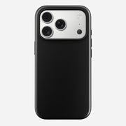 The Nomad Modern Case - iPhone 17 Pro in Vulcan Black, displayed from the back with a metallic triple-lens camera and flash on a white background, offers MagSafe compatibility for effortless accessory attachment.