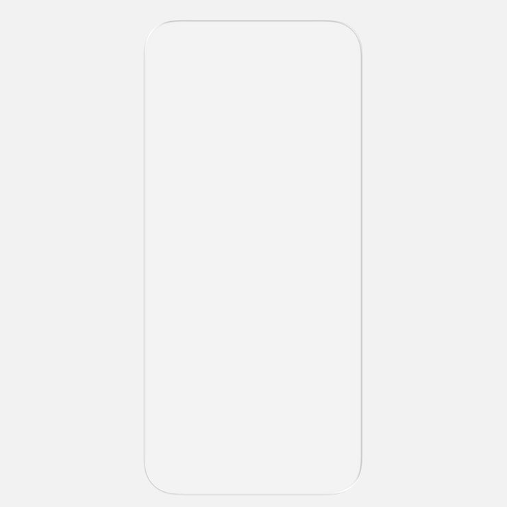 A blank, vertical iPhone 17 Pro Max screen with rounded corners, shown on a light gray background. Protected by Nomad’s Screen Protector, the durable glass display is empty—free of icons, text, or images.