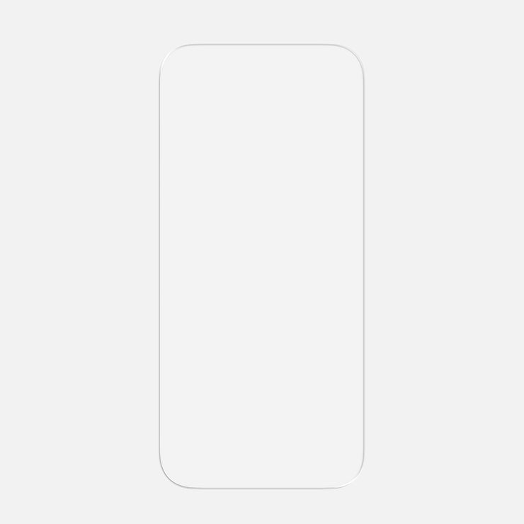 A minimalist outline of a vertical rounded rectangle with a thin gray border on light gray, resembling the Nomad Screen Protector for iPhone 17 Pro.