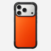 Nomad’s Rugged Case - iPhone 17 Pro | Ultra Orange features a black and bright orange design with TPU bumpers, triple camera cutout, flash slot, textured edge, and reinforced corners for superior grip and protection.