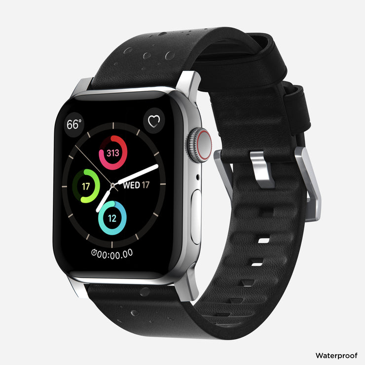 Active Band - 45mm | Silver Hardware | Black Active Leather