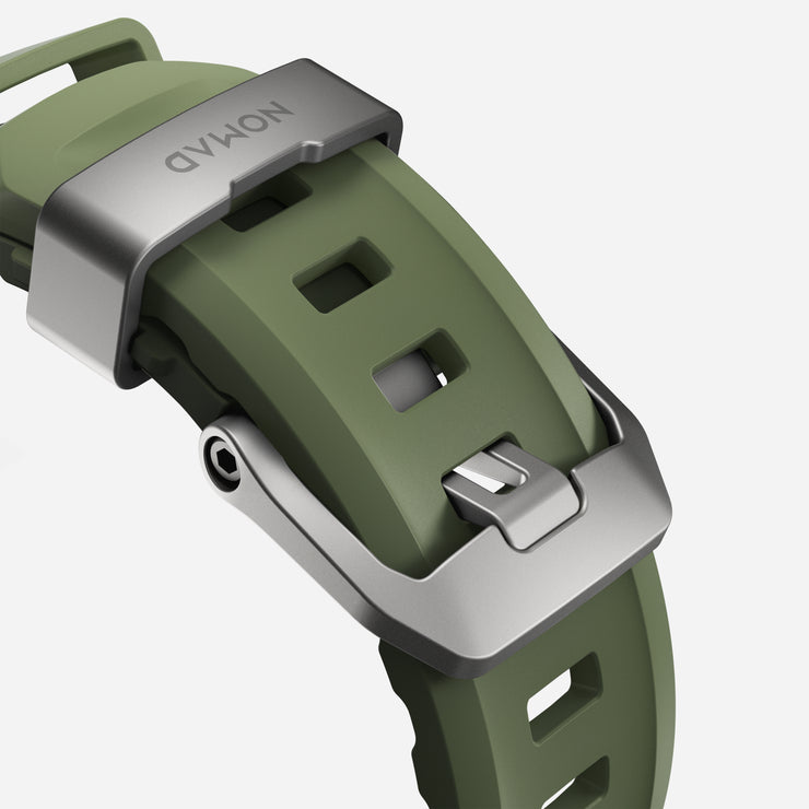 Rocky Point Band for Apple Watch - Close-Up of Breathable FKM Rubber and Titanium Hardware