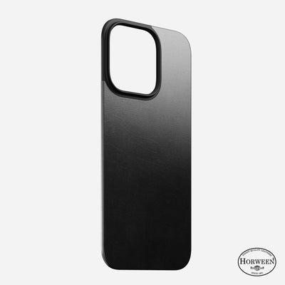 Magnetic Leather Back for iPhone 16 Pro in Black Horween Leather - Angled View