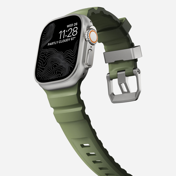 Angled View of Rocky Point Band for Apple Watch - Ultra-Tough FKM Rubber and Lightweight Titanium Hardware