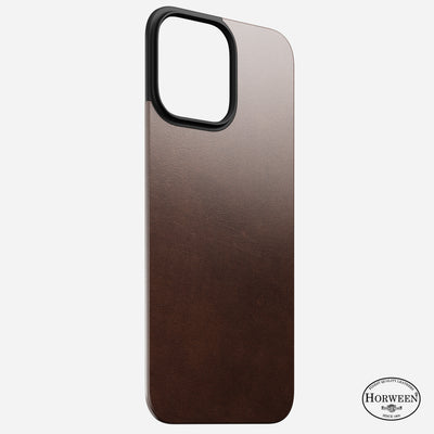 Magnetic Leather Back for iPhone 16 Pro Max - Side View Showing Slim Profile and Rustic Brown Leather