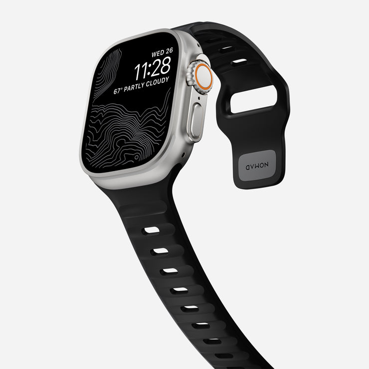 Side view of the Black Sport Band, emphasizing its lightweight material and breathable design