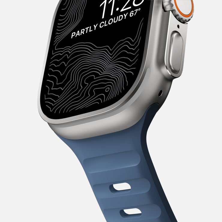 Back view of the Naval Blue Sport Band, highlighting the pin-and-tuck closure for a secure fit