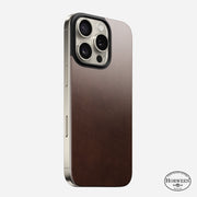 Front view of the Magnetic Leather Back for iPhone 16 Pro in Rustic Brown, showcasing its sleek leather finish and precision cut design.