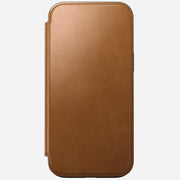 Back view of the Modern Leather Folio for iPhone 16 Pro Max in English Tan-C, highlighting the leather finish and design