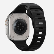 Back view of the Sport Band for 45mm Apple Watch in Black, highlighting the ventilation channels and waterproof features