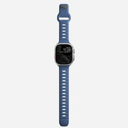 Full view of the 45mm Naval Blue Sport Band for Apple Watch, demonstrating its seamless design and athletic appeal