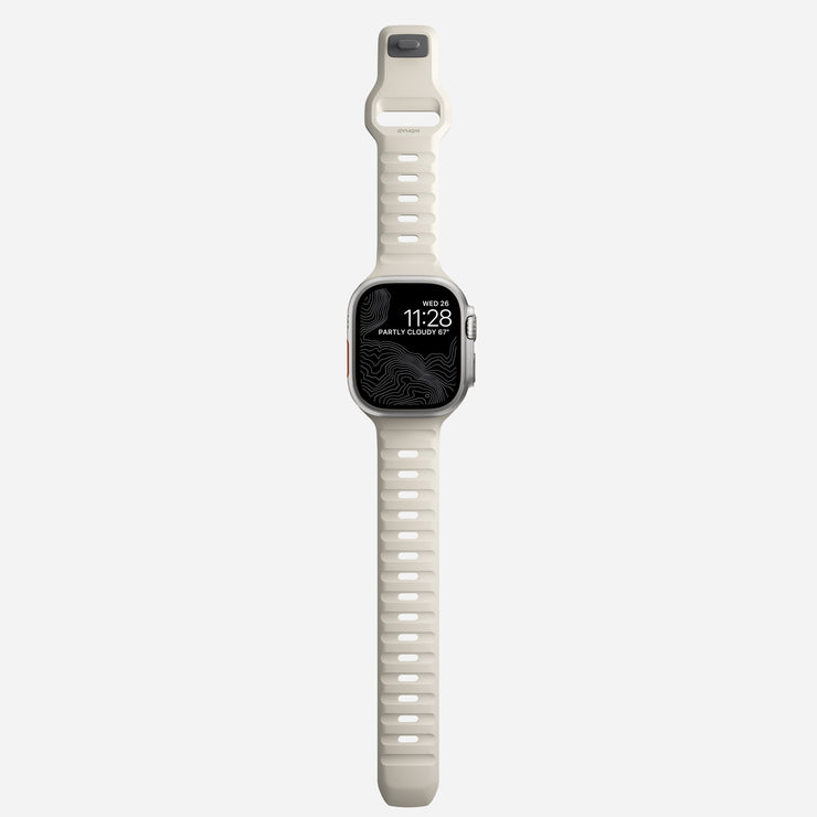 Full view of the 45mm Stone Sport Band for Apple Watch, demonstrating its seamless design and athletic look