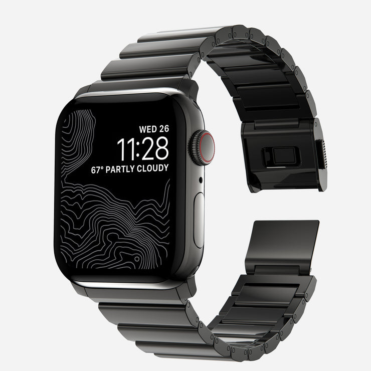 Front view of the 45mm Steel Band in graphite, emphasizing its premium materials and modern design