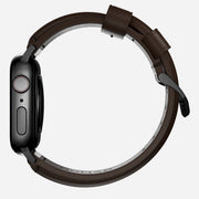 Side view of the 45mm Traditional Band, emphasizing the leather's texture and the Black Hardware