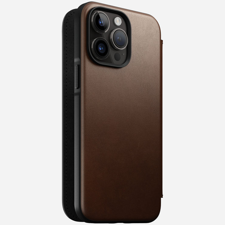 Modern Leather Folio - iPhone 14 Pro Max | Rustic Brown | Nomad Leather