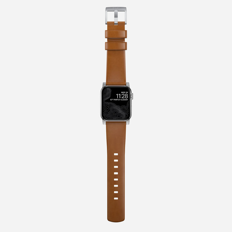 Modern Band - 46mm/49mm | Silver Hardware | English Tan | Nomad Leather