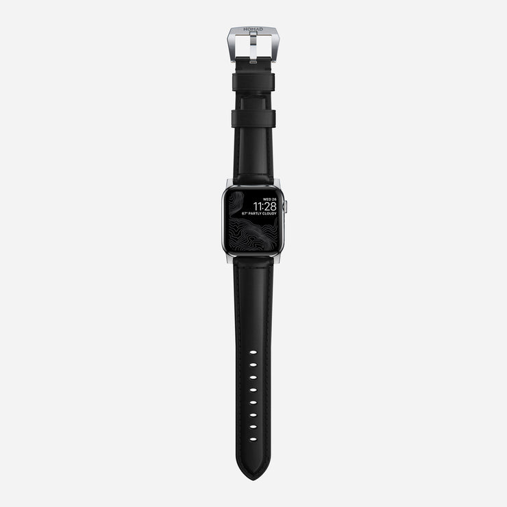 Traditional strap black leather silver hardware 40mm   