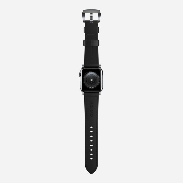 Traditional strap black leather silver hardware 40mm   