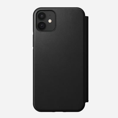 Rugged folio horween leather black iphone 12      