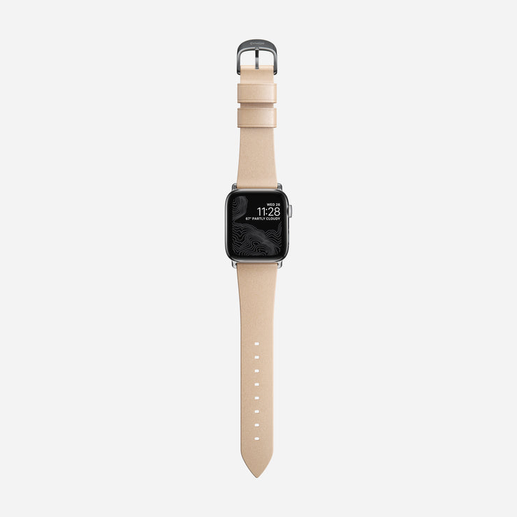 Modern slim strap horween leather natural silver hardware  