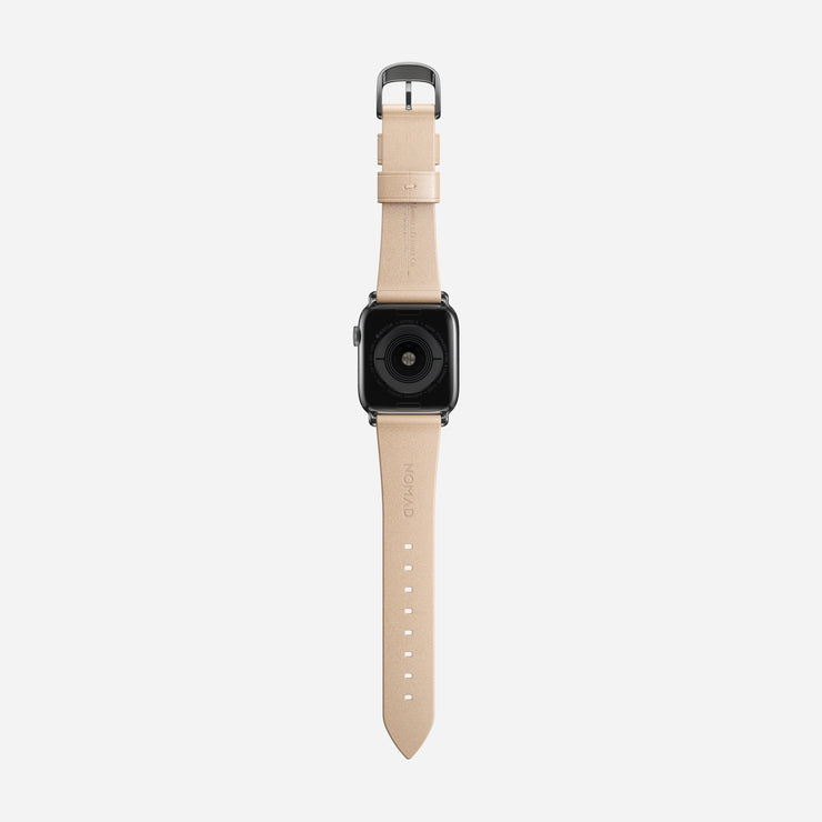 Modern slim strap horween leather natural silver hardware  