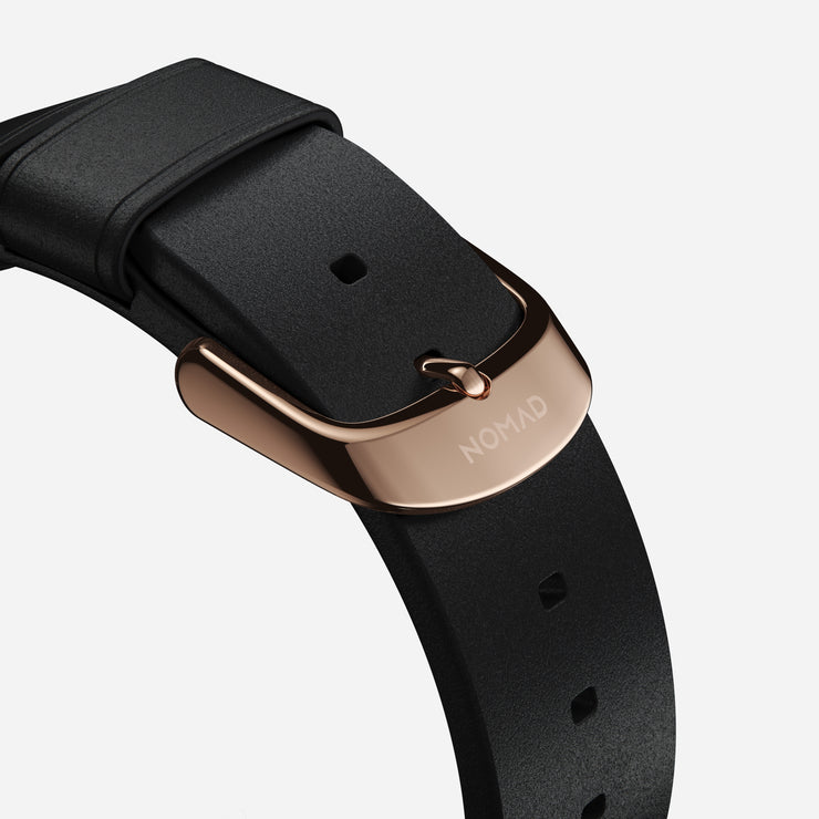 Modern slim strap horween leather black gold hardware  