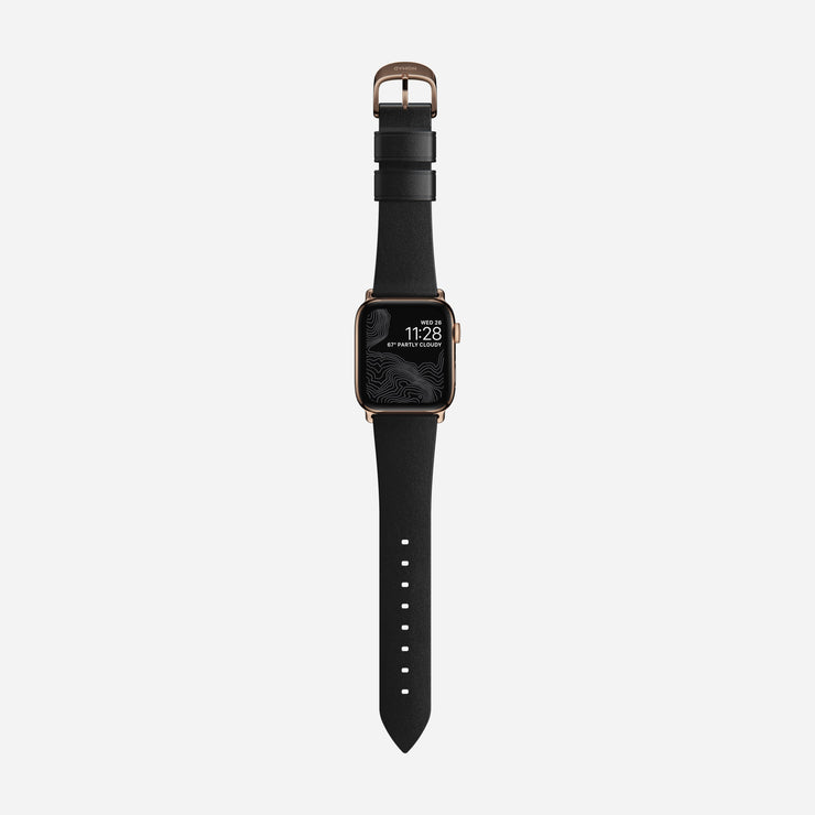 Modern slim strap horween leather black gold hardware  