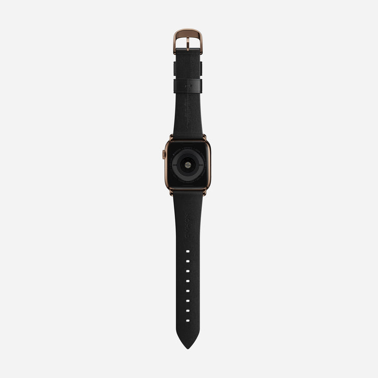 Modern slim strap horween leather black gold hardware  