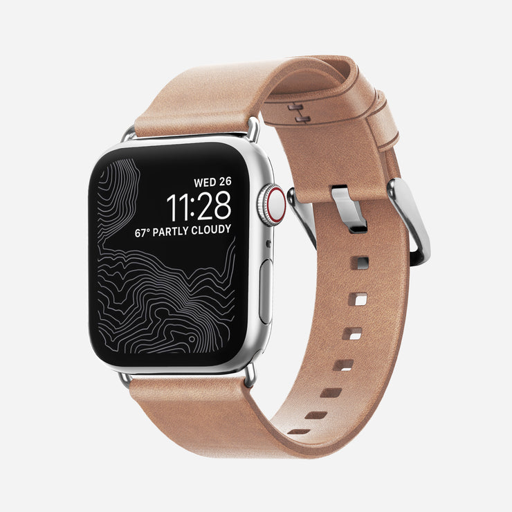 Modern slim strap natural leather silver hardware