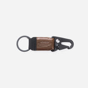 Front view of the Key Clip in Rustic Brown, showcasing its sleek design and Horween leather texture.