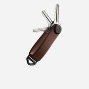 Front view of the Rustic Brown Orbit Key Organizer, showcasing its compact design and high-quality Horween leather.