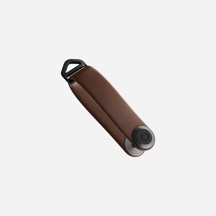 Side view of the Rustic Brown Orbit Key Organizer, illustrating its slim profile and design