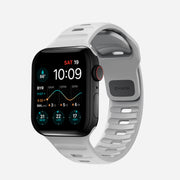 Front view of the Sport Band for 41mm Apple Watch in Lunar Gray, showcasing its sleek design and modern look