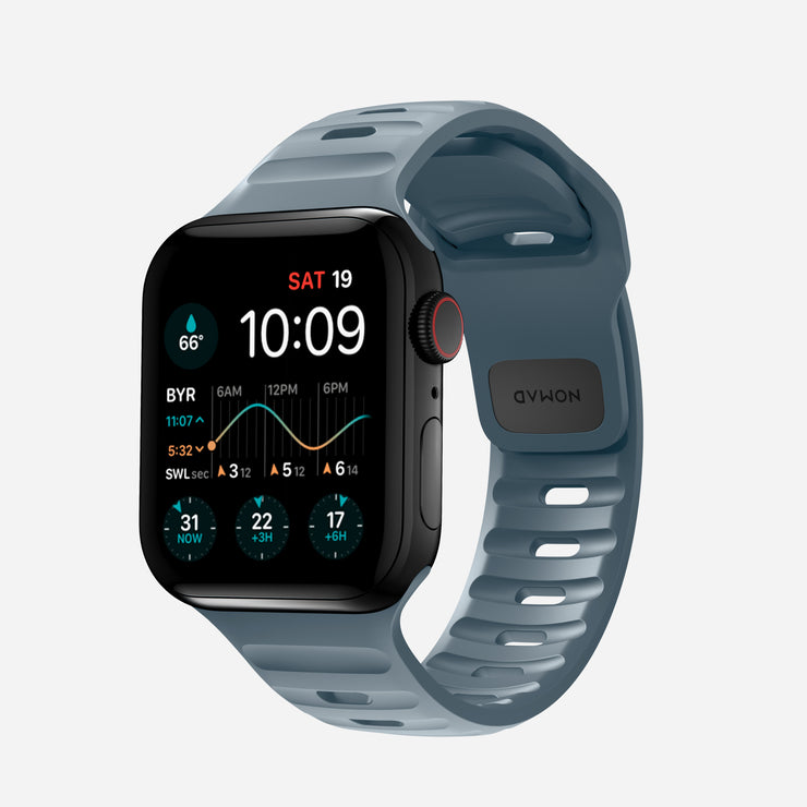 Front view of the 41mm Marine Blue Sport Band, showcasing its modern design and breathable material