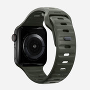 Back view of the 45mm Ash Green Sport Band for Apple Watch, showing the ventilation channels and ergonomic design