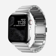 Front view of the Steel Band for Apple Watch in silver, showcasing its sleek design and durable stainless steel links